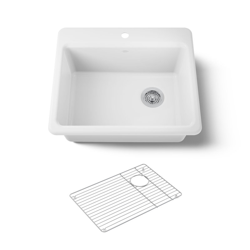 Évier de cuisine avec support de bassin L 25 po x l 22 po x 9-5 po Riverby, 1 trou, Blanc