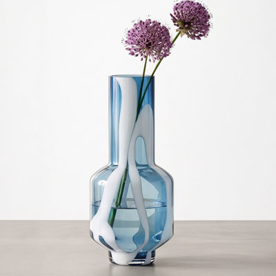 12.5" Blue Clear Glass Abstract Vase