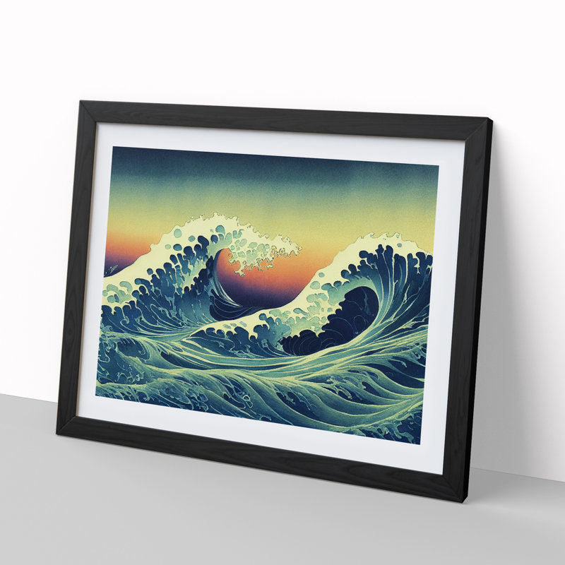 Japanese Waves Crashing - Single Picture Frame Print, Black, 25cm H x 34cm W x 2cm D