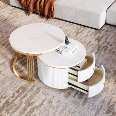 Ensemble de 2 tables basses gigognes blanches avec tiroirs de rangement, 27,6 pouces | Idée de cadeau