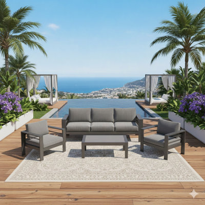 4-Piece Modern Aluminum Patio Conversation Set, 5-Seat Outdoor Sofa With Thick Cushions & Frame And Coffee Table