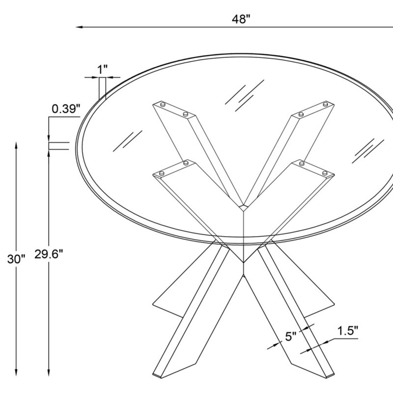Astrid 48" Round Glass Top Dining Table With Solid Wood Base, Black