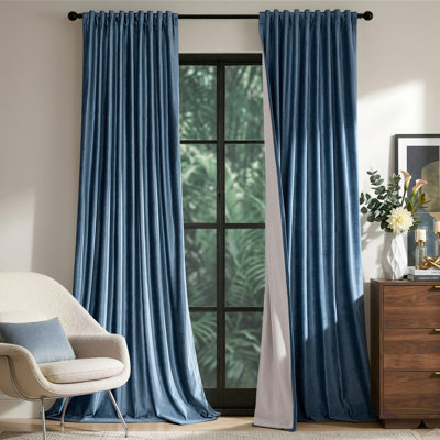 Rideaux 100% occultants en velours à double couche: rideaux de fenêtre thermiques à passe-tringle de luxe pour chambre à coucher (ensemble de 2)