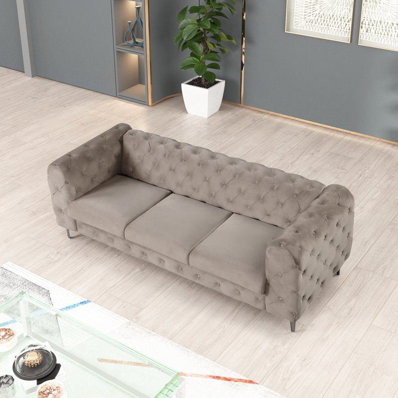 Godeus 85.5'' Velvet Sofa, Caffe Latte Velvet