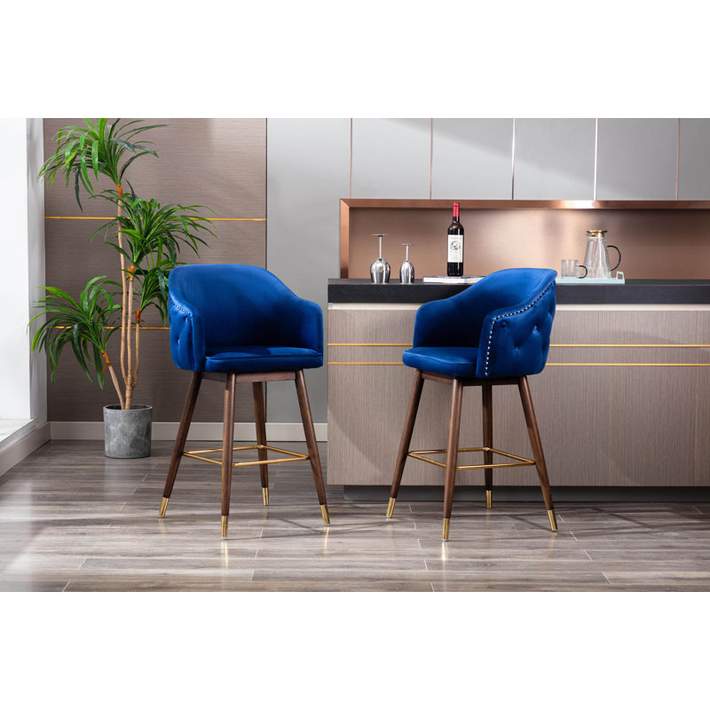 Tabouret de bar en velours 28 po Grieteke, Bleu