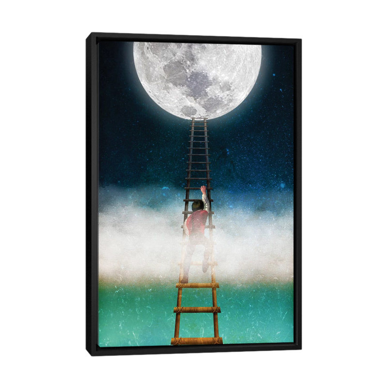 Portée pour la lune ii, H 26 po x l 18 po x P 1,5 po, Toile avec cadre noir, Blanc