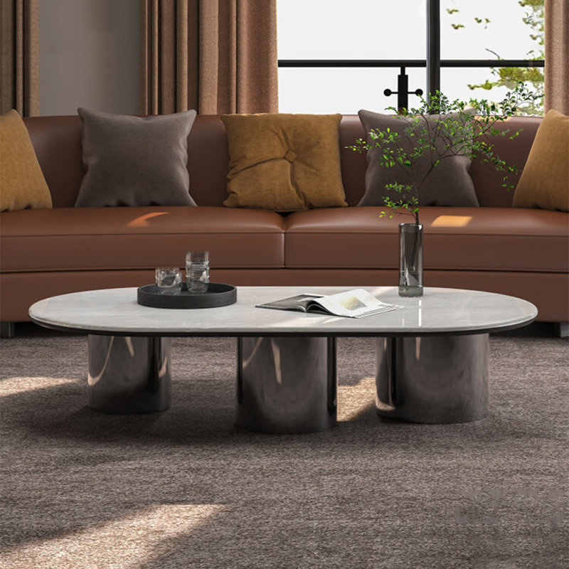 Table basse moderne minimaliste ovale en marbre, H 14,6 po x L 47,2 po x l 23,6 po