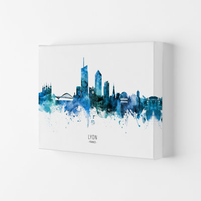 Lyon France Skyline Blue City Name by Michael Tompsett - Print