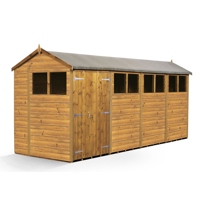 Modular Apex Garden Shed  16X6 With Windows Double Door