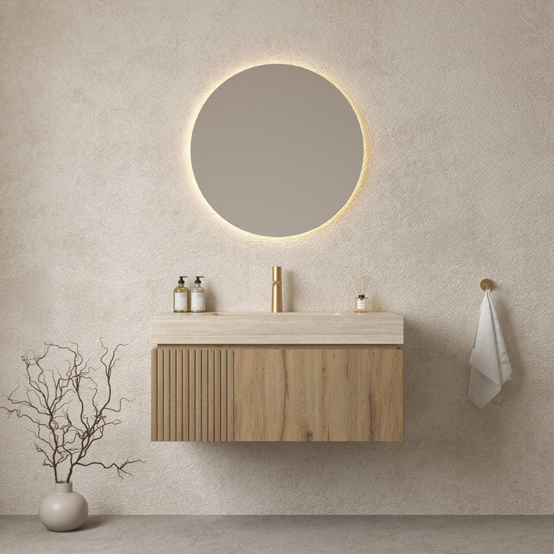 Meuble-lavabo mural simple 36 po avec lavabo, Chêne blanc, 36", Beige