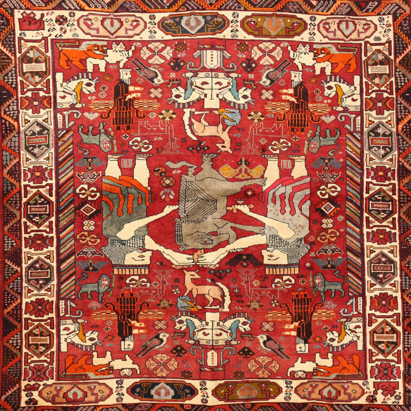 Tapis rouge / crème Southwestern, Carré 8 pi