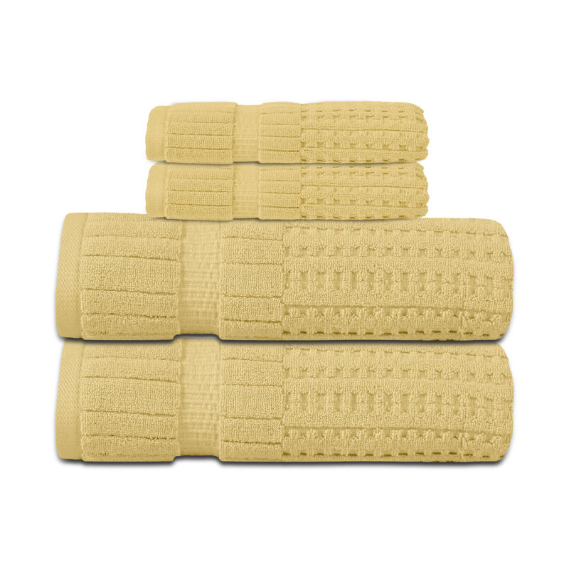 Ensemble de serviettes 4 pièces Willow - 100% coton peigné, 630 g / m² de qualité supérieure, jaune, ultra doux et très absorbant (ensemble de 2 serviettes de bain et 2 serviettes à main)