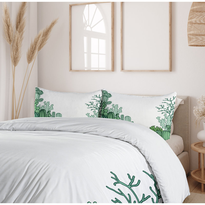 Queen Size Green Cactus Microfiber Duvet Cover Set