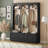 Wooden Style Hall Tree with Arched Design, Elegant 59" Wide Entryway Bench with 8 Retro Hooks, Rustic Coat Rack & Shoe Organizer with 3 Drawers-1899434255