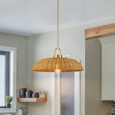 1-Light Natural Rattan Dome Pendant