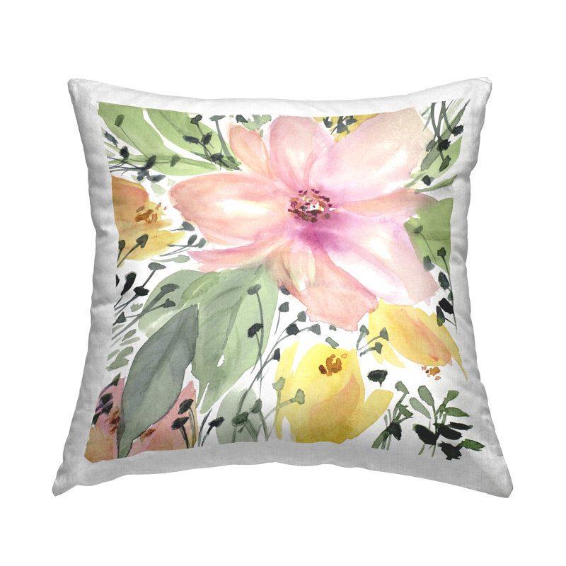 Coussin décoratif à motif d'oiseaux imprimé floral par Lanie Loreth