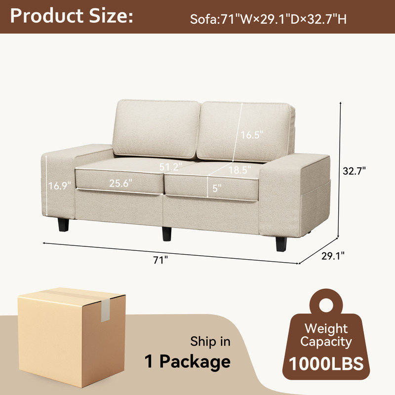 Canapé rembourré avec rangement, 2, Chenille beige