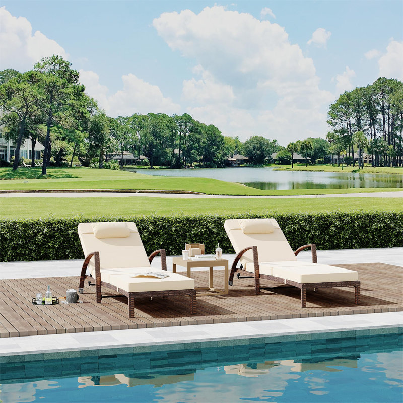Set of 2 Patio Chaise Lounge Chairs, 5-Position Adjustable Outdoor Recliners with Cushions & Headrest, 400 lbs Capacity All-Weather Rattan Chairs for Poolside, Garden, Patio
