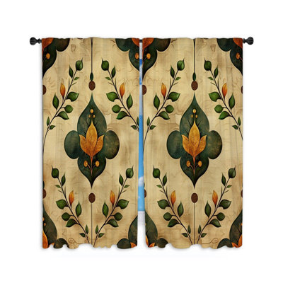 Botanical Illustration Art Room Darkening Curtain Pair