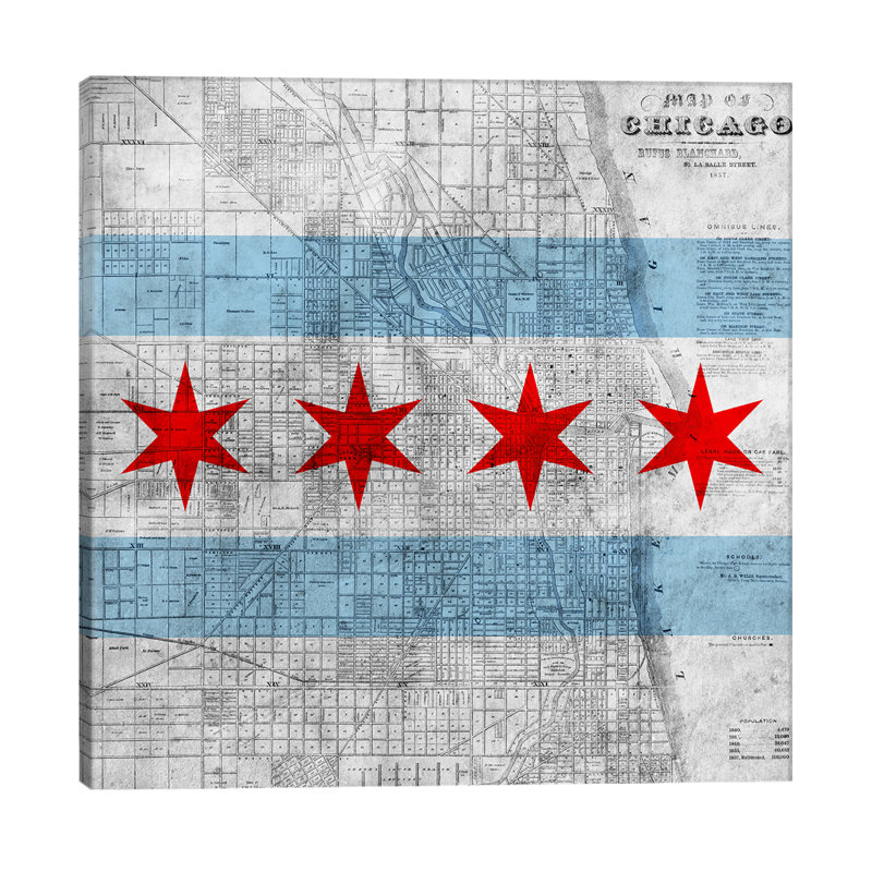 Chicago City Flag (Vintage Map) - Wrapped Canvas Print