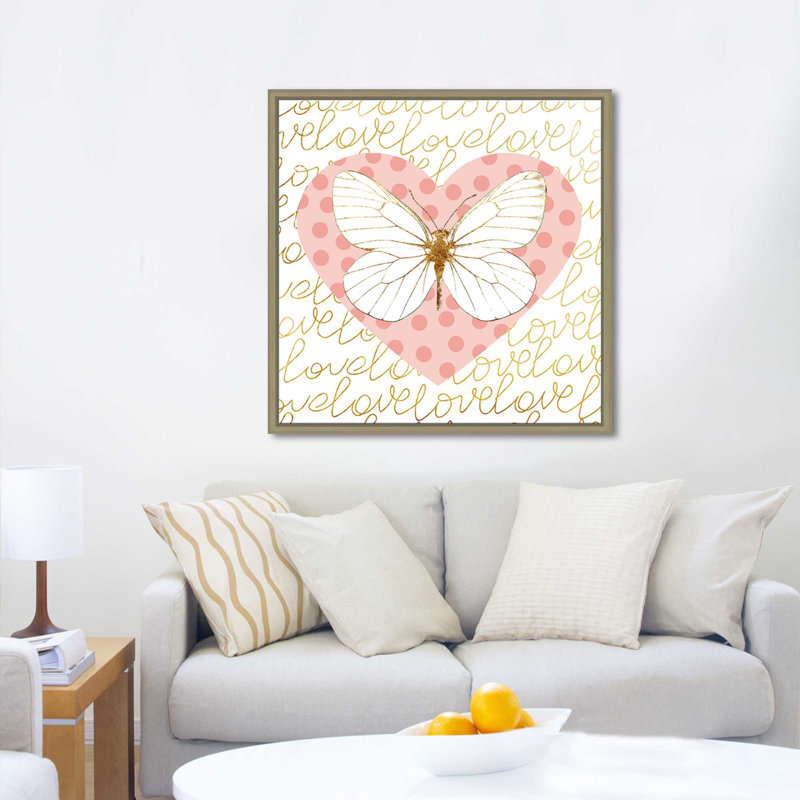 «Butterfly Love (Peach) (Square)» par Jodi - impression, H 39,5 po x l 39,5 po x P 2 po, Cadre flottant champagne