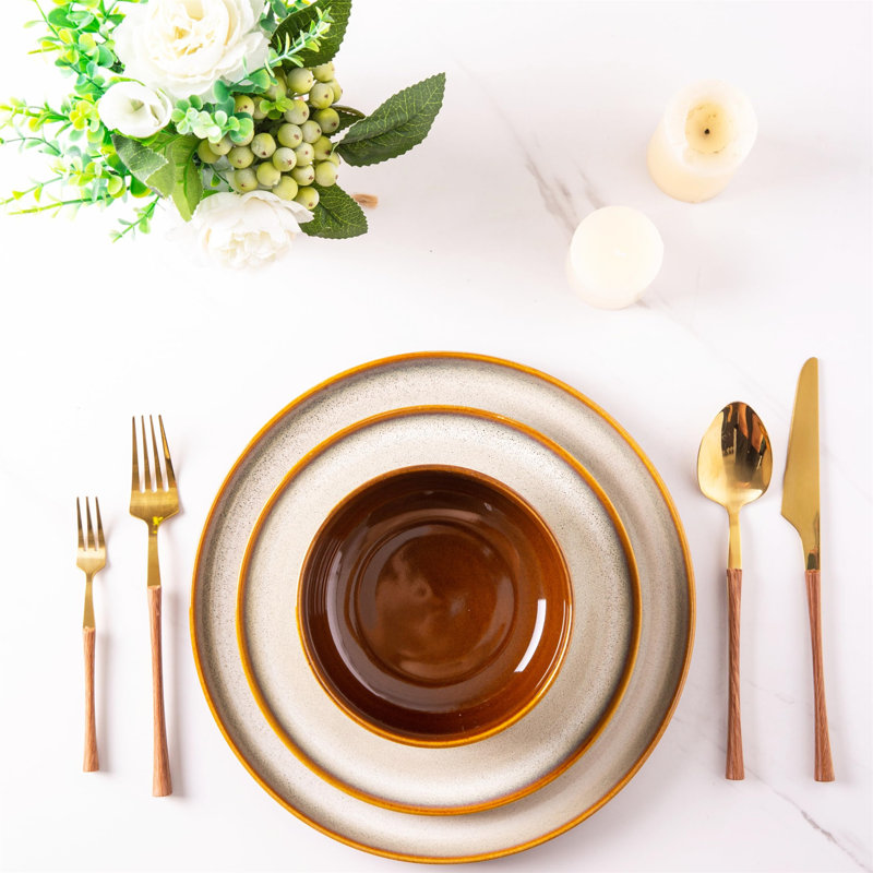 Rigoverto Piece Stoneware Dinnerware Set - Service for 6, Brown