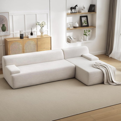 Ultra Soft Corduroy Cloud Sectional Sofa with Chaise – 108" L-Shaped Couch Bed – Super Cozy Boneless Design – Cozy for Living Room – No Assembly Required – Grey