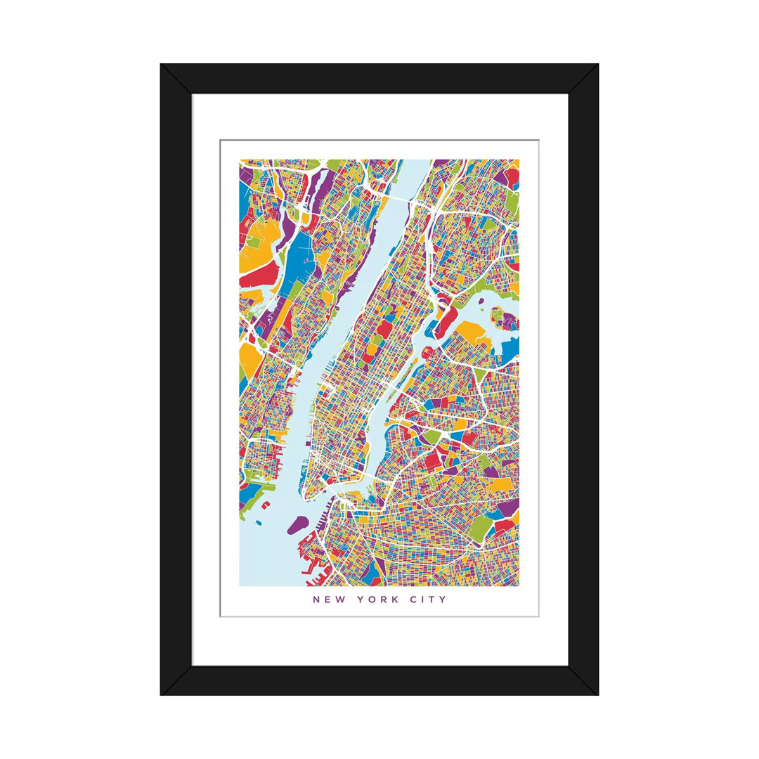" New York City Street Map, Color, Vertical " by Michael Tompsett East Urban Home Mat 