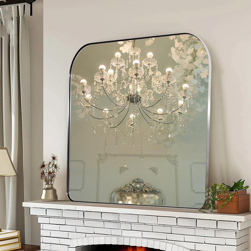Miroir de salle de bain rectangulaire à large arche | Cadre en acier inoxydable, 30 po x 36 po, Chrome poli