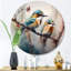 Oiseaux bleus sur une branche I - Art mural rond en métal à motif floral-88627528