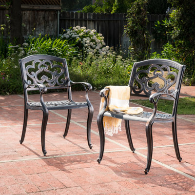 2 Cast Aluminum Chairs For Dining Patio, Copper Patina, Rust-, Comfortable Seat, Cloud Pattern Back Of Two Chairs, Rust, Seating,