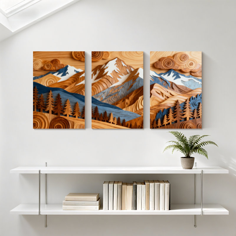 Paysage et nature, paysage de montagne avec arbres et reflets, ensemble de 3 impressions sur toile, H 30 po x l 60 po