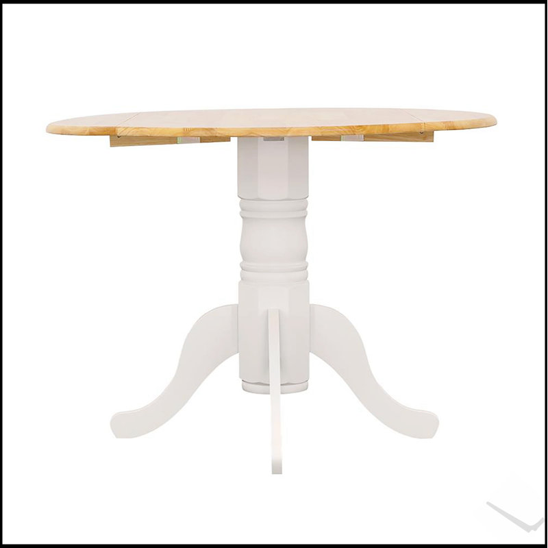 Table de salle à manger ronde naturelle brun et blanc avec abattant, peu encombrante et élégante pour les espaces de vie compacts