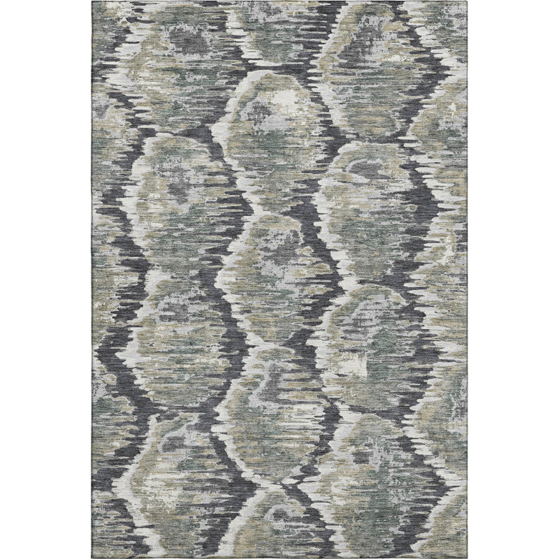 Premium Machine Washable Prisco Charcoal Rug, Rectangle 3' x 5'