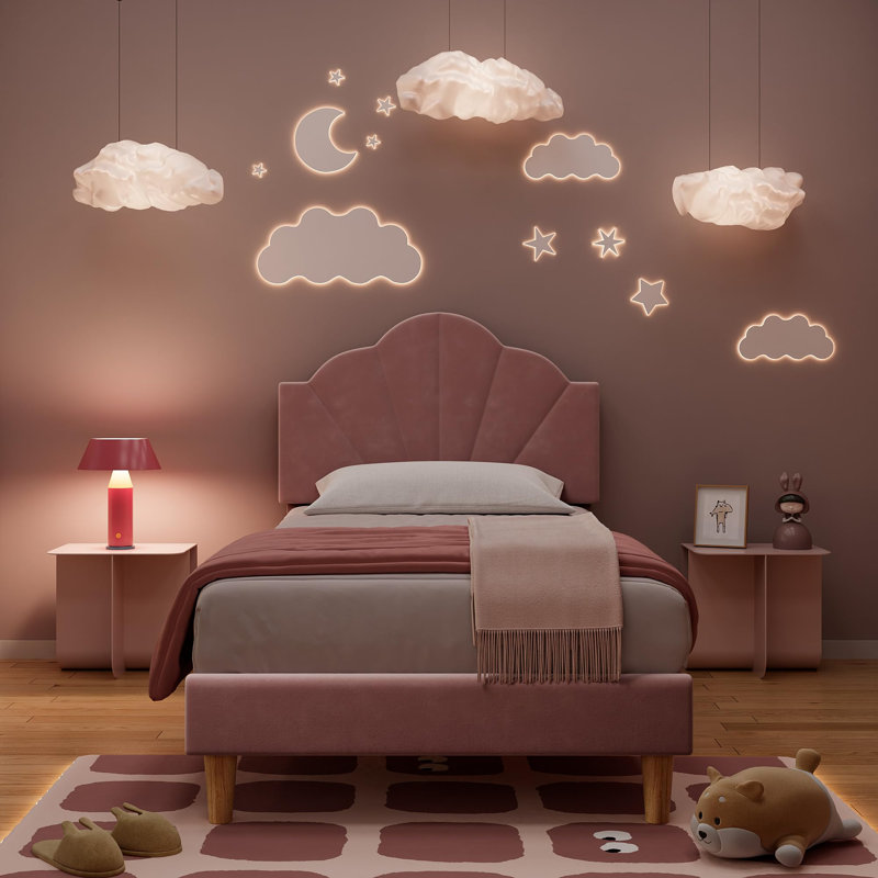 Twin Size Upholstered Platform Bed Frame, Twin, Pink