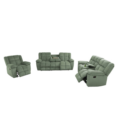 Emerald Green Stripe Fabric Living Room Recliner Intelligent 3-Piece Sofa Set