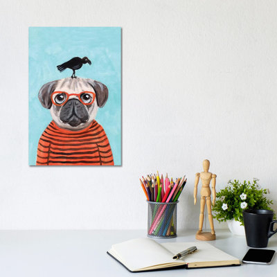 Pug With Crow by Coco De Paris - Wrapped Canvas Print