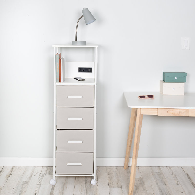 Chariot de rangement à 4 tiroirs avec port USB et prise de courant