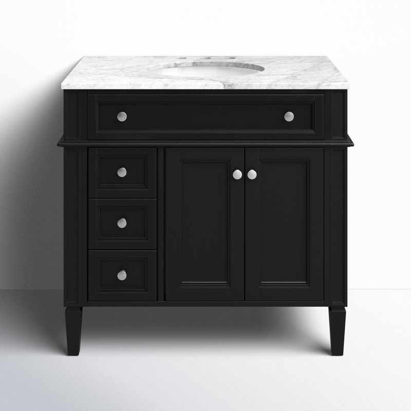 Rivers 36'' Single Bathroom Vanity with Marble Top, Black