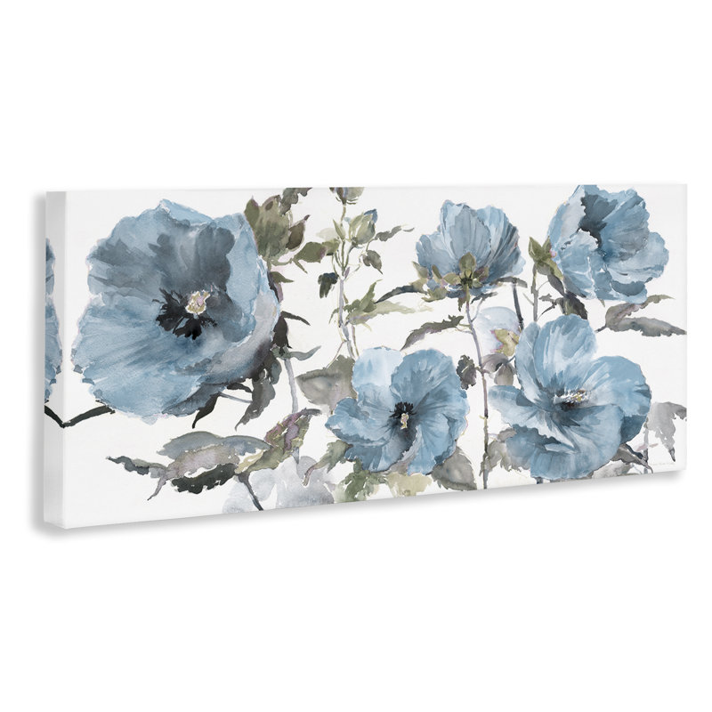 «Blue Poppies on Canvas» par Theresa Heidel, H 17 po x l 40 po