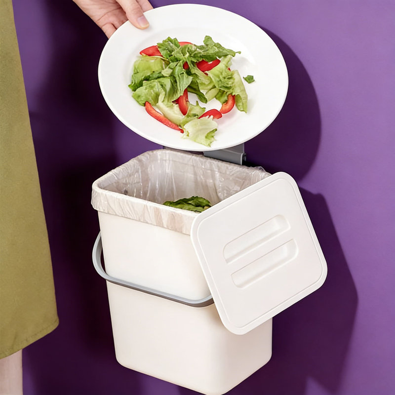 Bac à compost scellé pour l'intérieur avec couvercle - Contenant à déchets de cuisine bloquant les odeurs pour la cuisine, montable sous l'évier ou au mur, capacité compacte de 5 L, va au lave-vaisselle