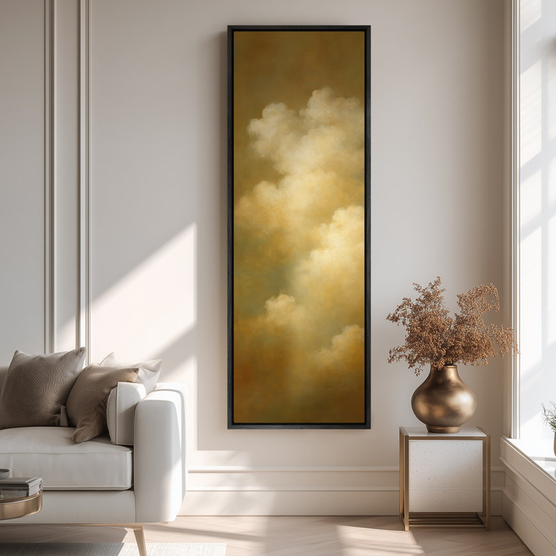 Grande art mural encadré sur toile - Ambre chaleureux et empreintes de ciel crème - 60 po x 20 po, H 60 po x l 20 po, Noir