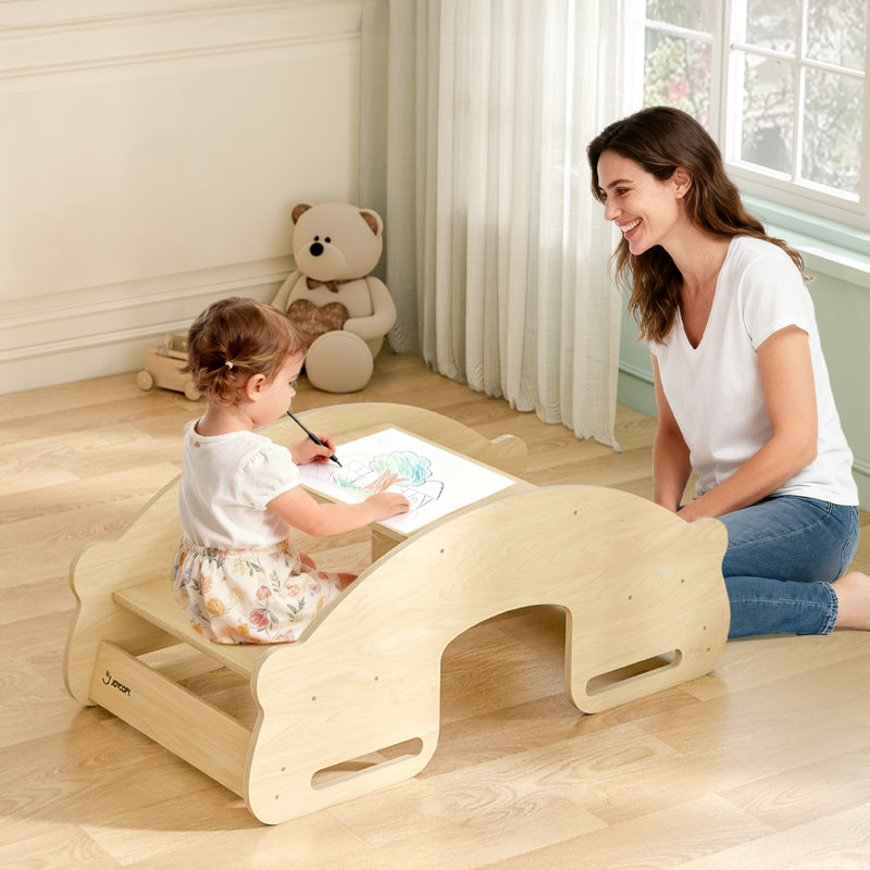 Rock and Roll Teeter Totter & Table - Ensemble 3 en 1 convertible en bois de bouleau pour deux, mobilier ludique et multifonctionnel