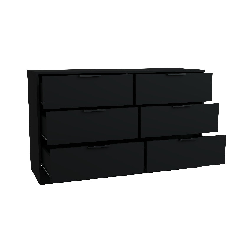 Kahanuola Modern 6-Drawer Dresser – 57"W Storage Chest for Bedroom Organization, Black