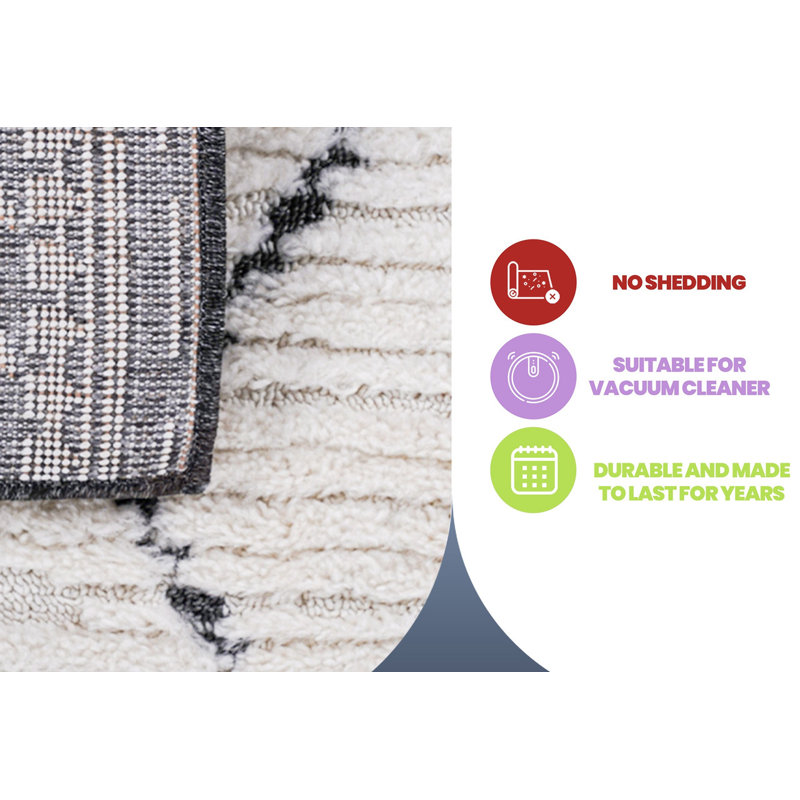 Step Collection High-Low Trellis Cream/Anthracite Indoor Area Rug, 5'3''x7'6'', Modern, Contemporary, Geometric, Bohemian, Bedroom, Kitchen, Living Room, Non Shedding Carpet