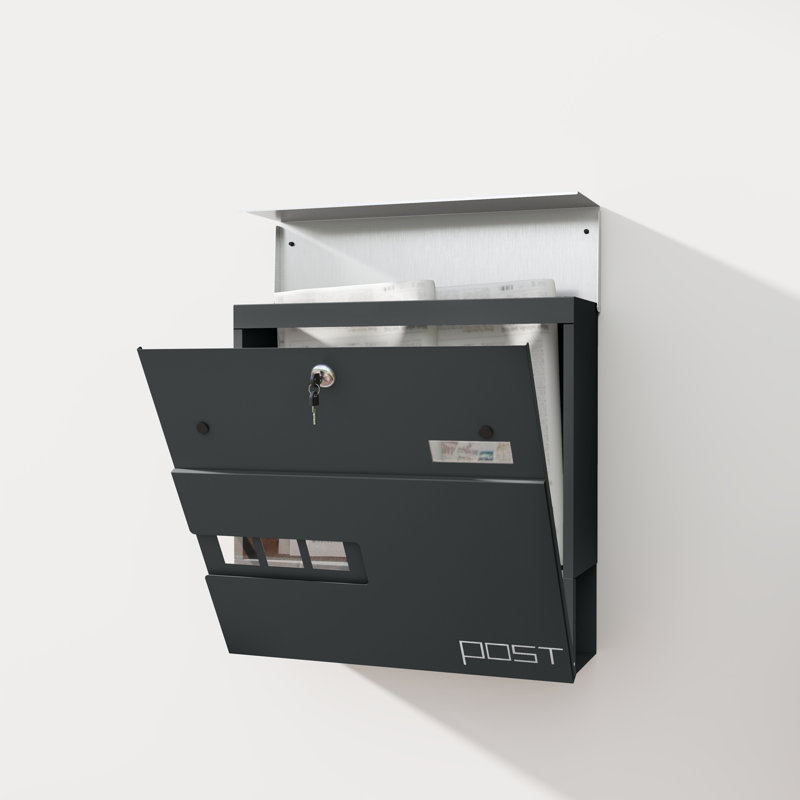 Steel Wall Mounted Letter Box, Grey
