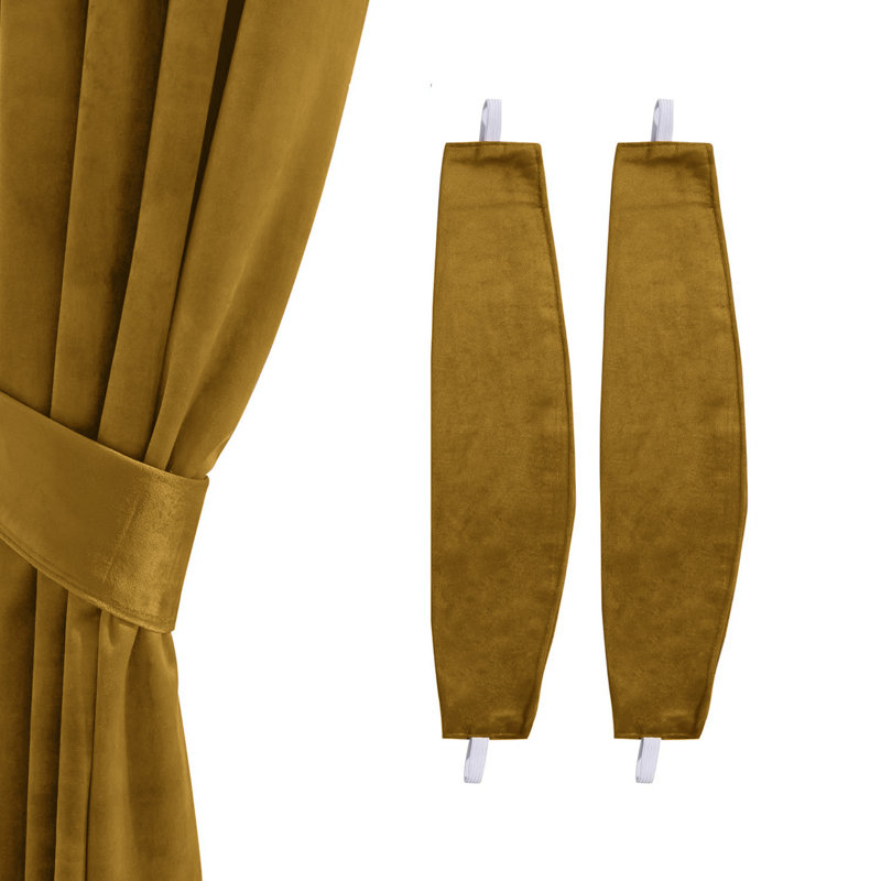 100% Velvet Blackout Curtains with Eyelets & Tie Backs, Ochre, 168cm Width x 228cm Drop