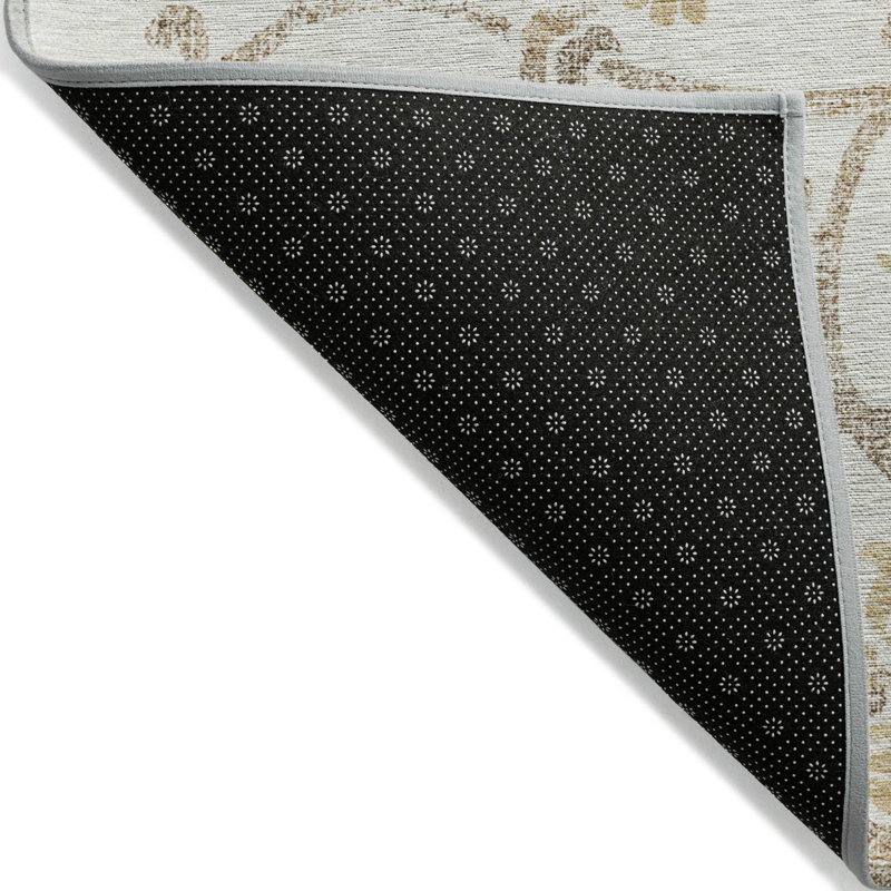 Tapis d'intérieur lavable à motif floral beige ivoire 5 pi x 8 pi