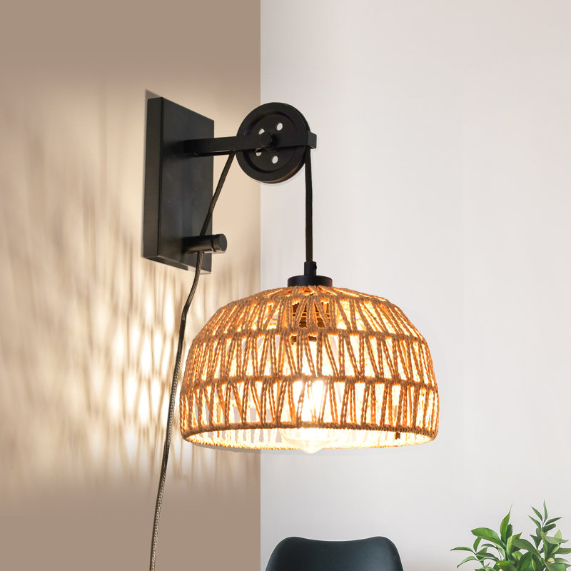 Rattan Plug-in Adjustable Height Sconce, Bulb Included