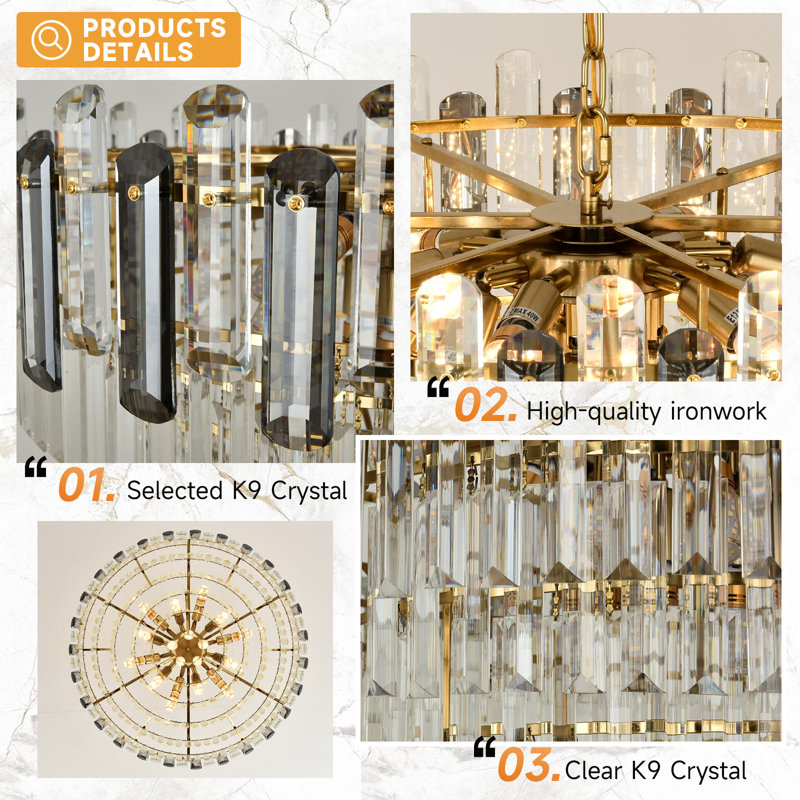 Lustre à niveaux 17 lumières Norgren, 19.68" H x 28.74" W x 28.74" D